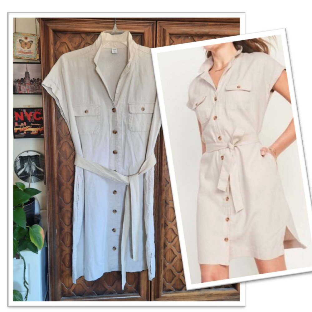 OLD NAVY Button-down Utility Belted Shirt Dress - Oatmeal, Size S